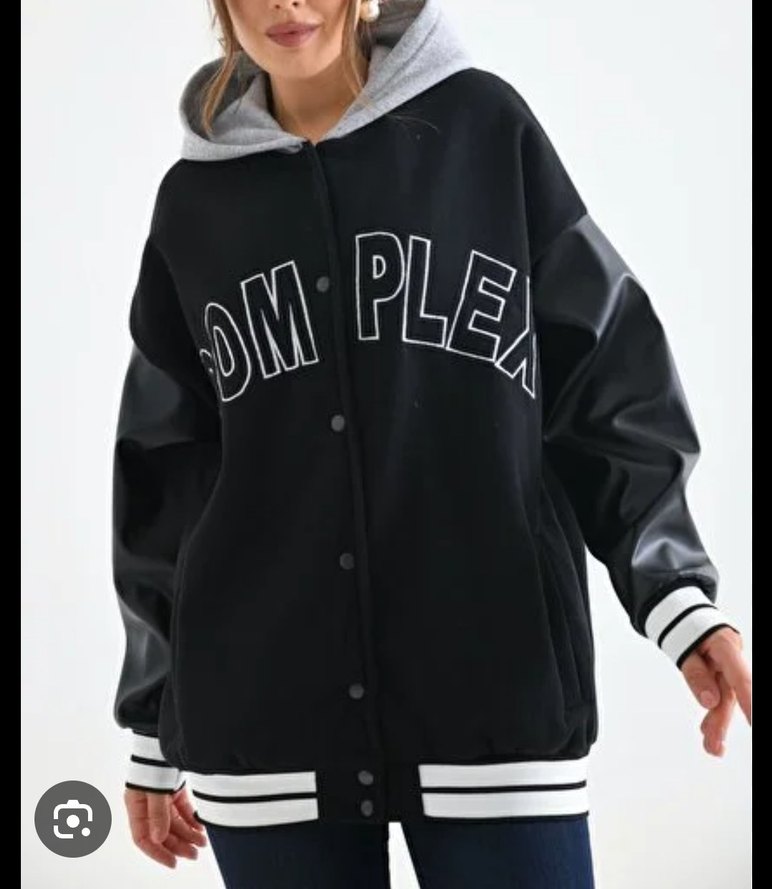 Unisex Complex Naskışlı Kol Detay Kapüşonlu Kolej Ceket -siyah - Görsel 2