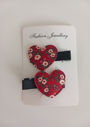 Kırmızı Çiçekli Kalp Figürlü  Toka Seti - Görsel 2