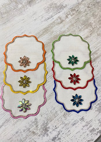 Renkli Taşlı Bohem İşlemeli Bardak Altlıkları - Görsel 2