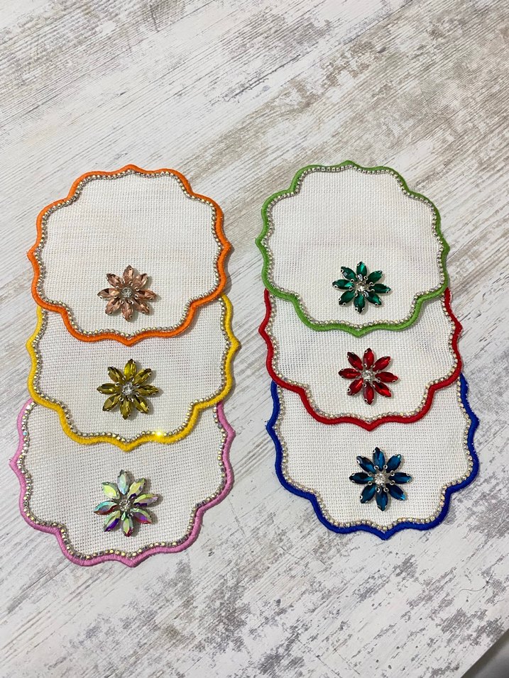 Renkli Taşlı Bohem İşlemeli Bardak Altlıkları - Görsel 2
