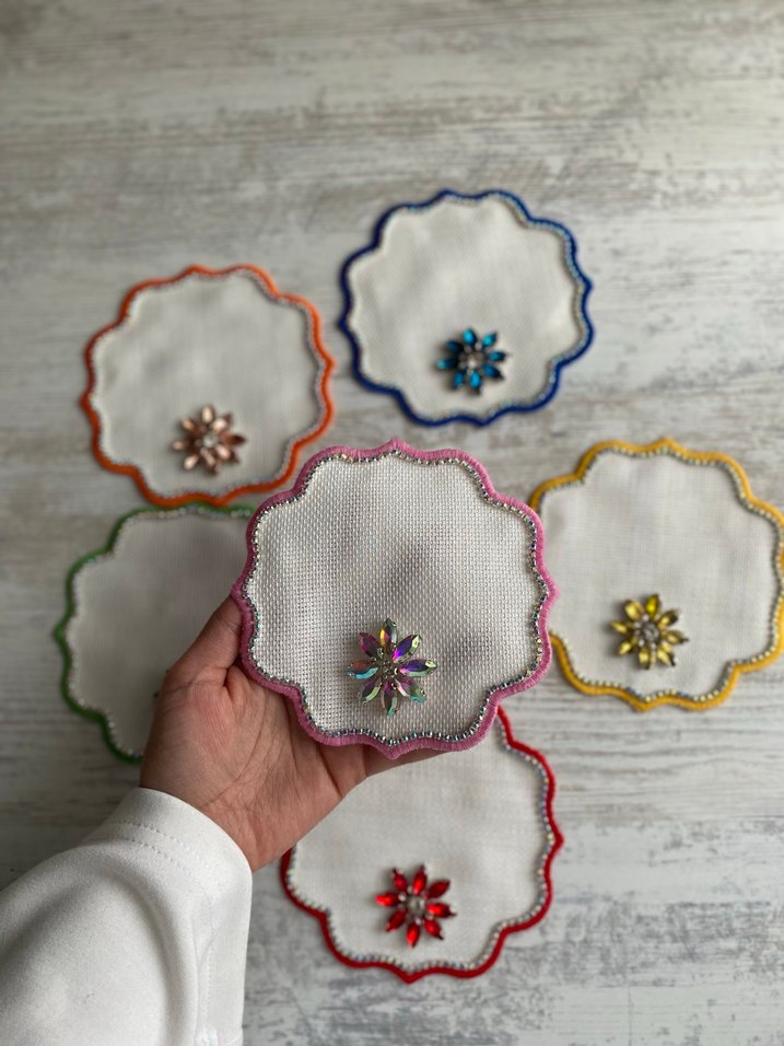 Renkli Taşlı Bohem İşlemeli Bardak Altlıkları - Görsel 3