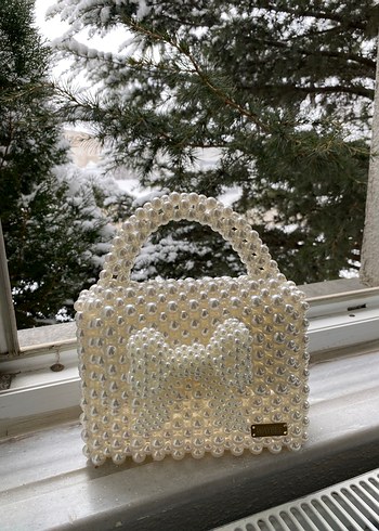 İnci İşlemeli Beyaz Boncuklu Kadın Çanta - Görsel 2