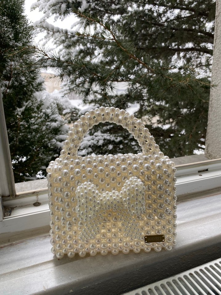 İnci İşlemeli Beyaz Boncuklu Kadın Çanta - Görsel 2