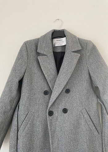 Gri Çift Düğmeli Kaşe kaban - Görsel 3