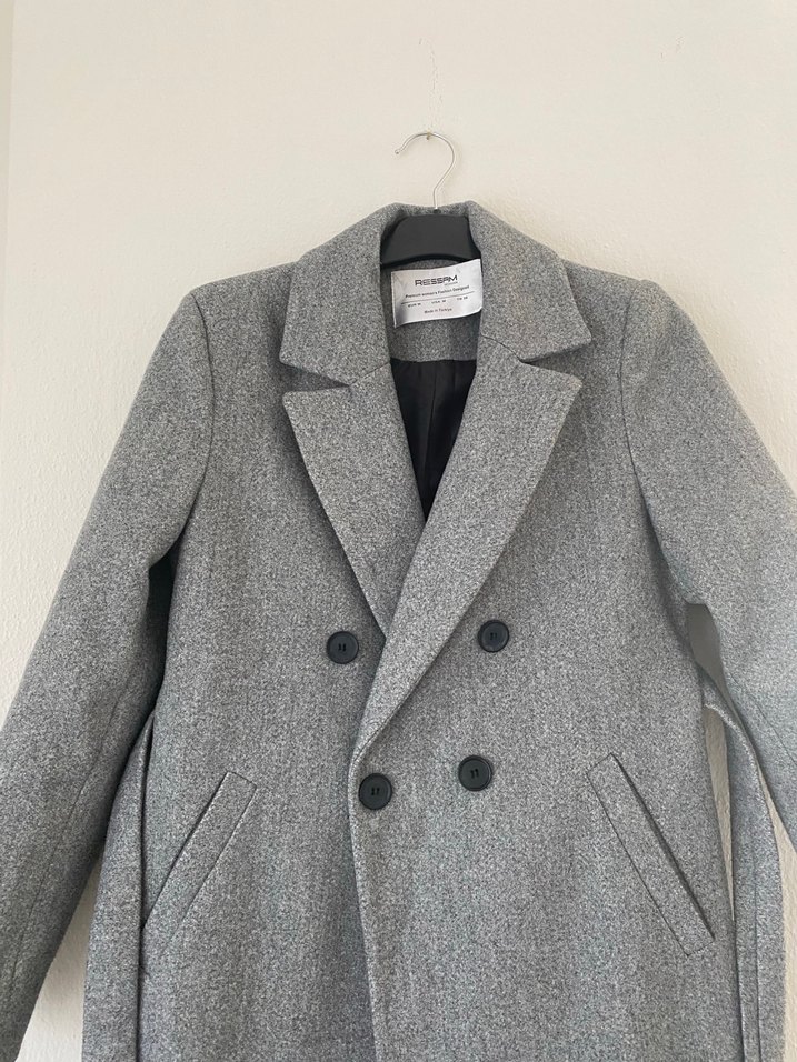 Gri Çift Düğmeli Kaşe kaban - Görsel 3