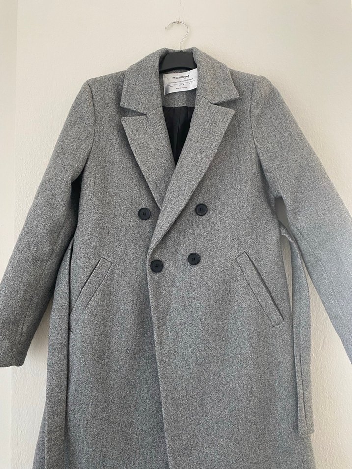 Gri Çift Düğmeli Kaşe kaban - Görsel 2