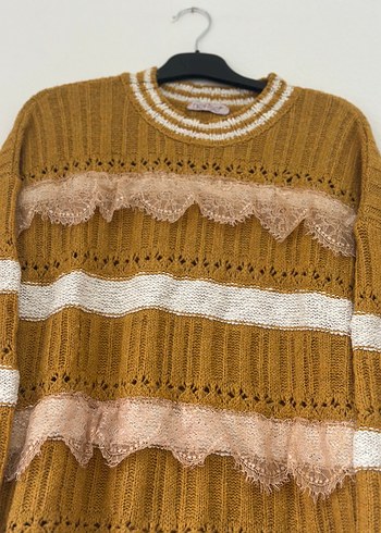 Bej Nakışlı Bohem Örgü Kadın Kazak - Görsel 2