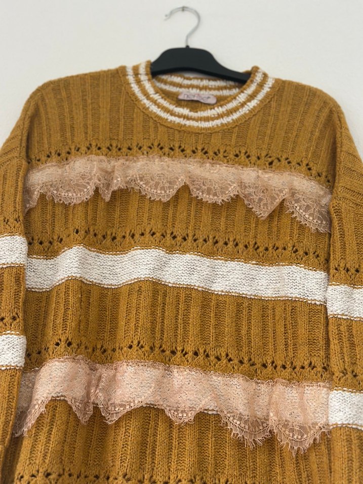 Bej Nakışlı Bohem Örgü Kadın Kazak - Görsel 2