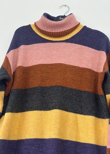 Bohem Çok Renkli Boğazlı Triko Kazak - Görsel 2