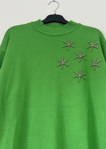 Nakışlı Yeşil Kadın Triko Kazak - Görsel 2