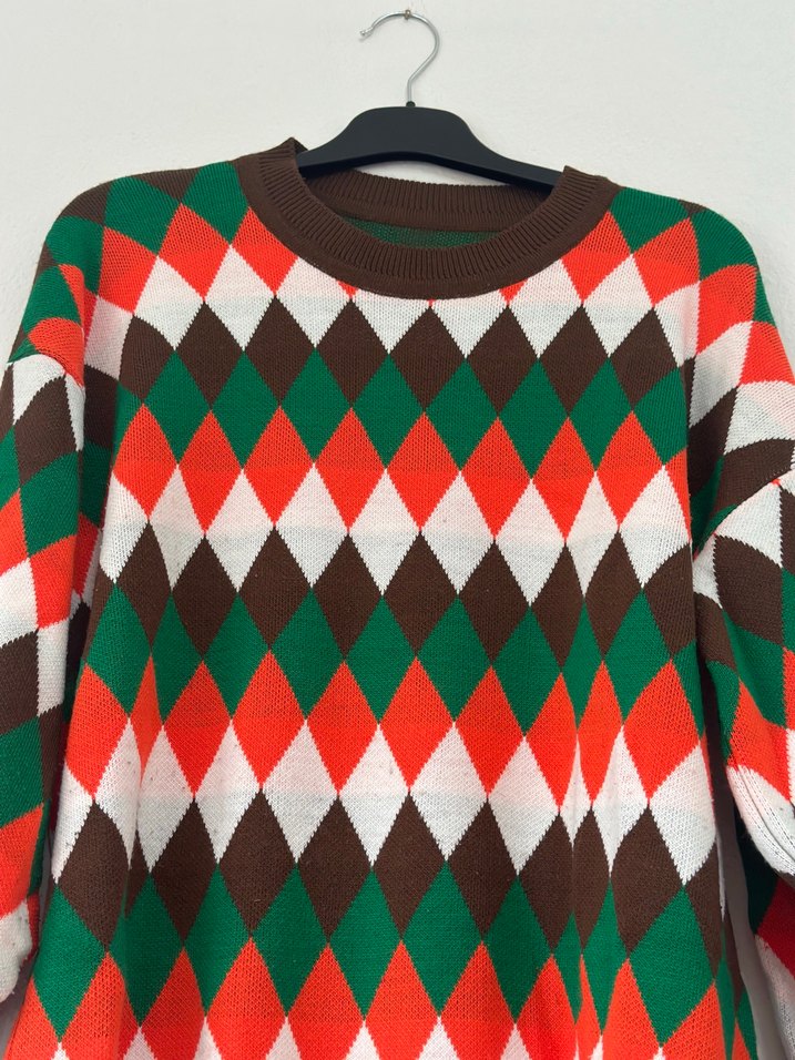 Renkli Desenli Bohem Kadın Triko Kazak - Görsel 2