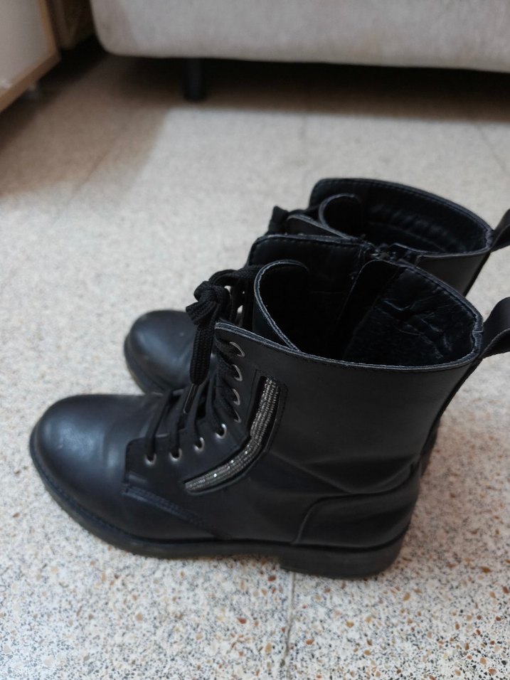 Siyah Deri Goth Punk Botlar - Görsel 5