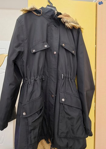 Kürk Detaylı Siyah Kadın Kışlık Ceket - Görsel 3