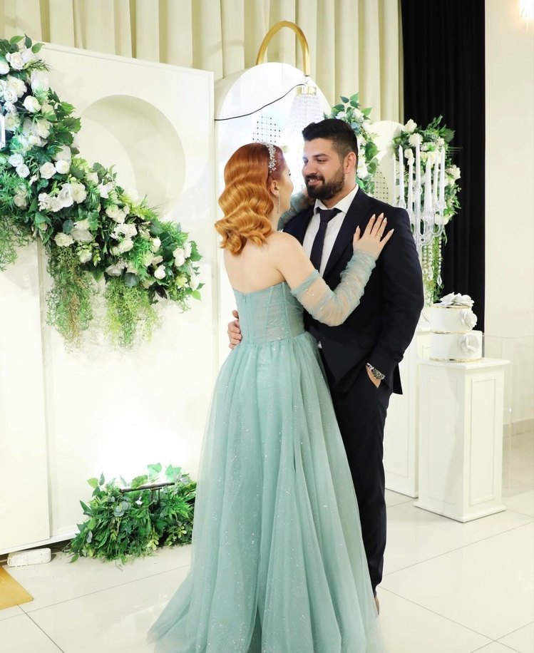 Turkuaz Straplez İşlemeli Uzun Abiye - Görsel 3