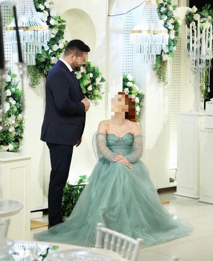 Turkuaz Straplez İşlemeli Uzun Abiye - Görsel 4