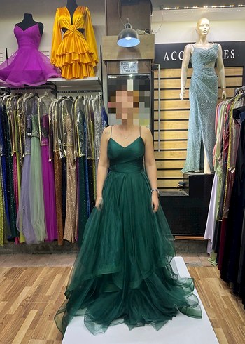 Yeşil V Yaka Drapeli Abiye - Görsel 3