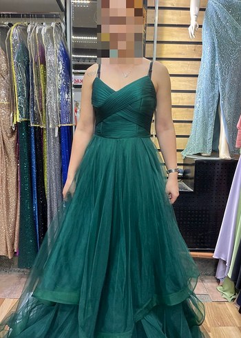 Yeşil V Yaka Drapeli Abiye - Görsel 2