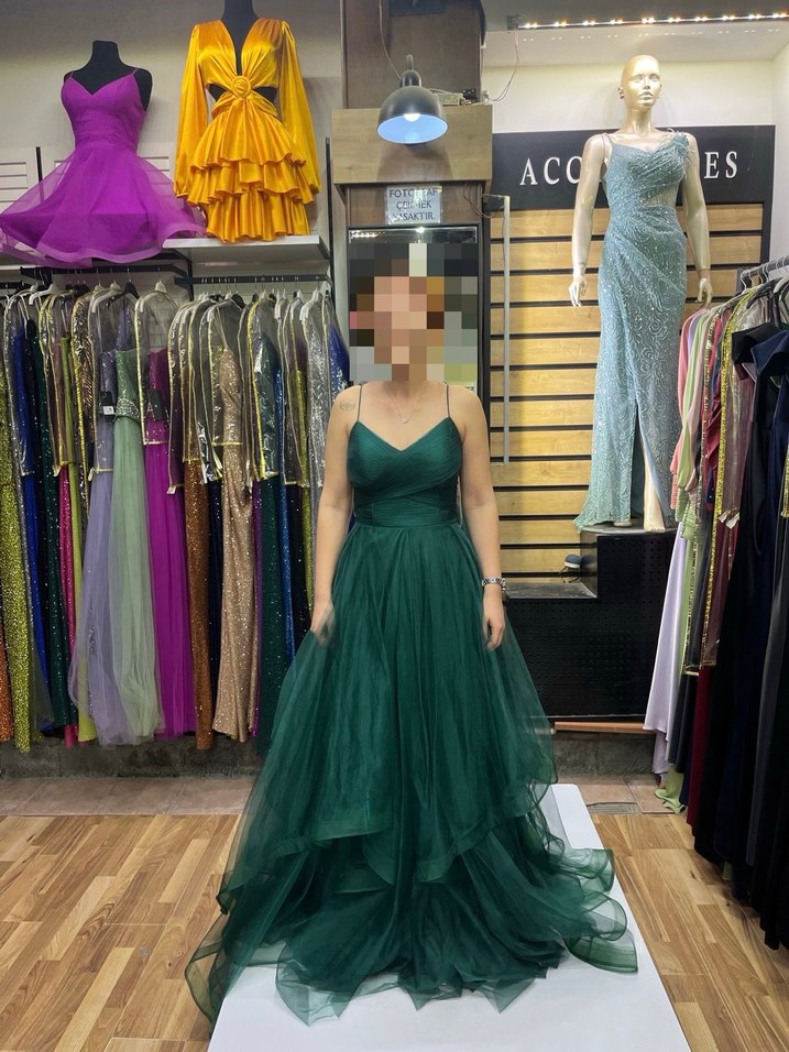 Yeşil V Yaka Drapeli Abiye - Görsel 3