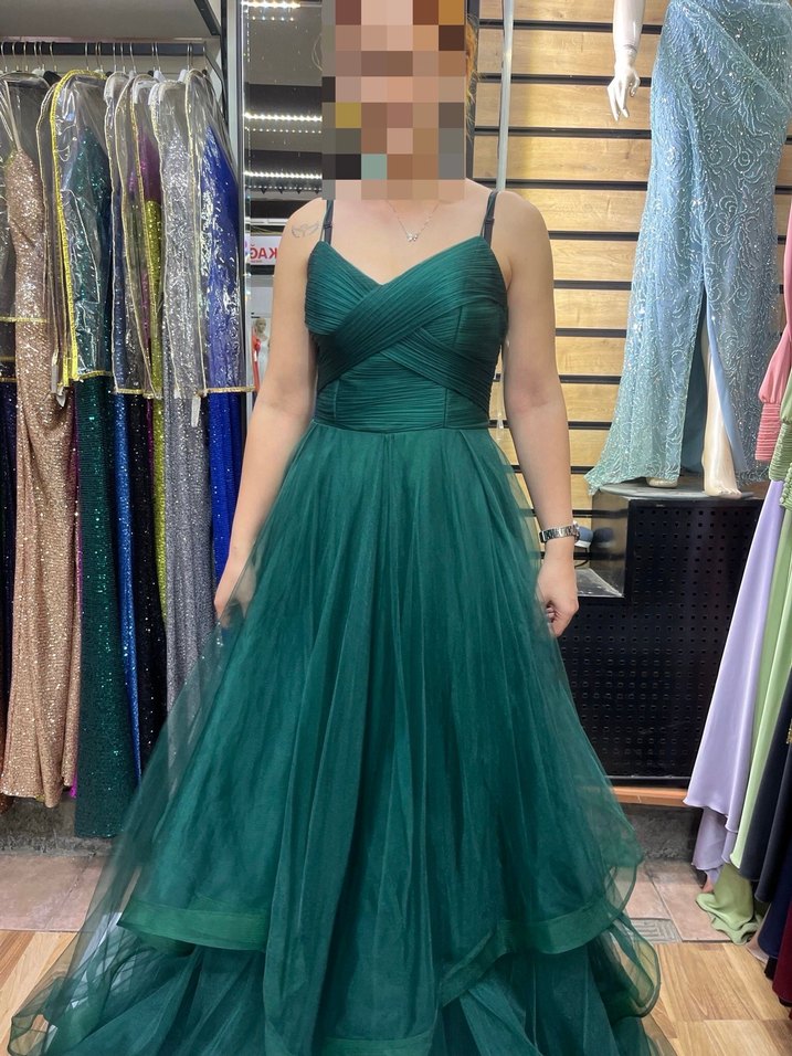 Yeşil V Yaka Drapeli Abiye - Görsel 2