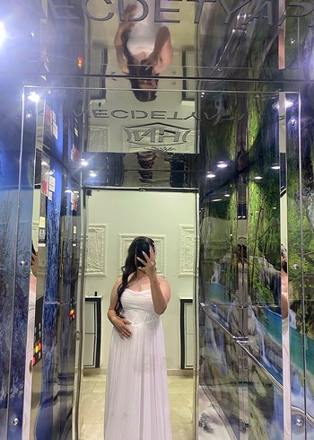 Beyaz Straplez Uzun A-Line mişanlık - Görsel 3