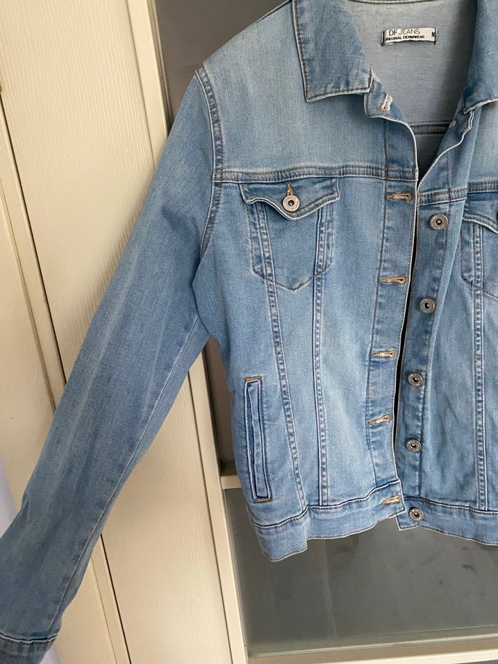 Düğmeli Mavi Kadın Denim Ceket - Görsel 2