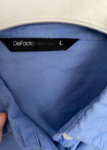 Mavi Kadın Keten Gömlek, Düğmeli, Rahat Kesim - Görsel 3