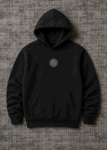 Bohem Siyah Kapüşonlu Desenli Sweatshirt - Görsel 2