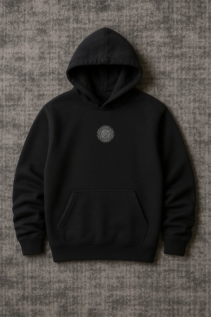 Bohem Siyah Kapüşonlu Desenli Sweatshirt - Görsel 2