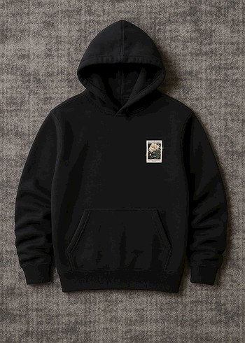 Siyah Kapüşonlu Baskılı Unisex Sweatshirt - Görsel 2