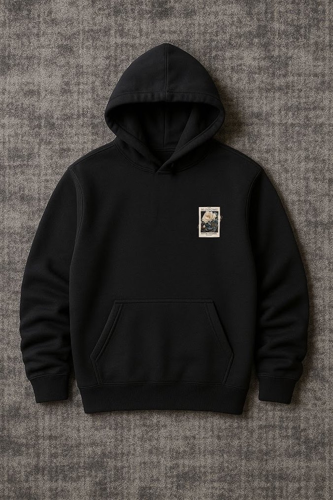 Siyah Kapüşonlu Baskılı Unisex Sweatshirt - Görsel 2