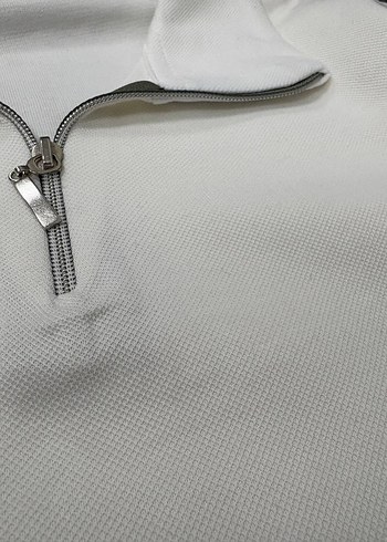 Erkek Beyaz Yarım Fermuarlı Sweatshirt - Görsel 2