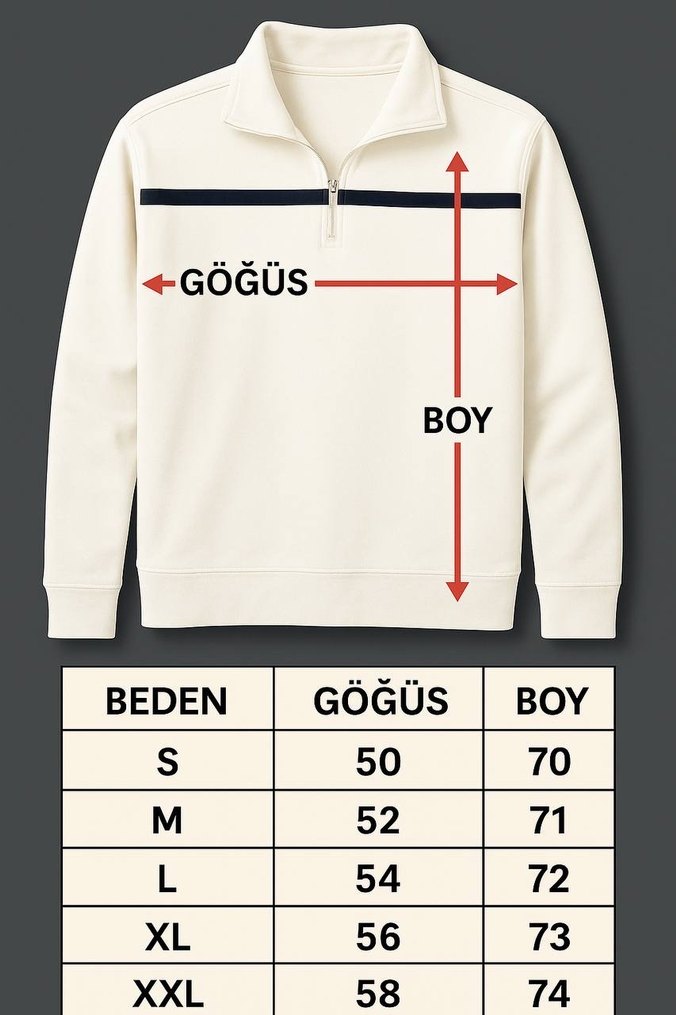 Erkek Beyaz Yarım Fermuarlı Sweatshirt - Görsel 3