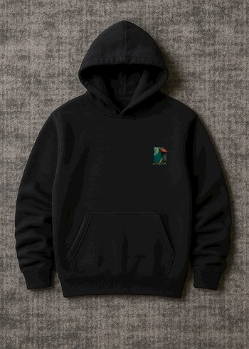 Kapüşonlu Siyah Baskılı Sweatshirt - Görsel 2