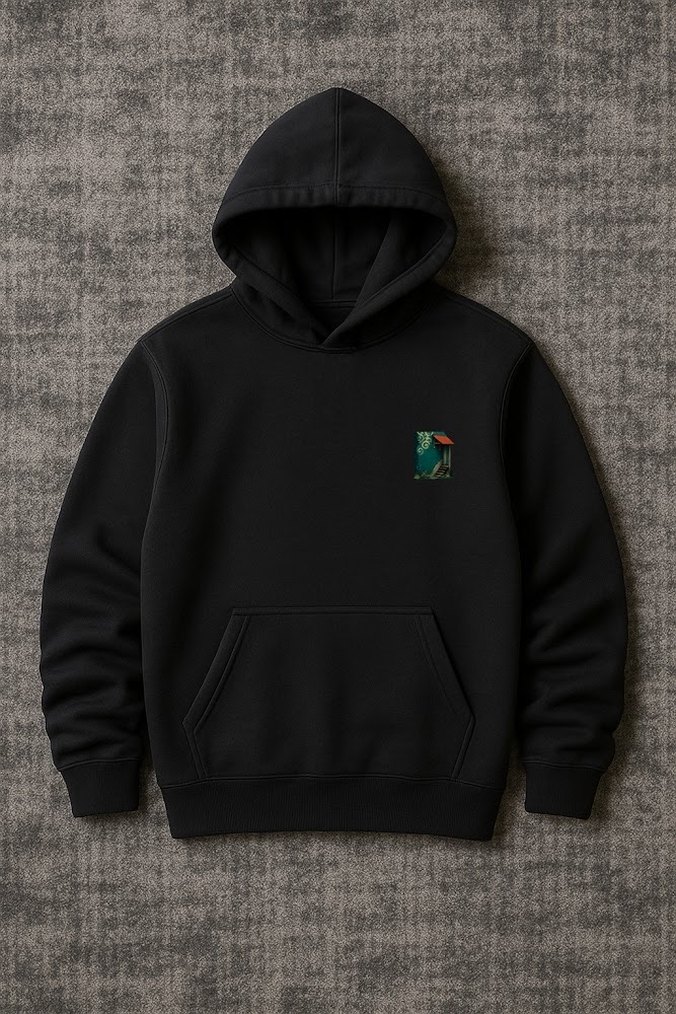 Kapüşonlu Siyah Baskılı Sweatshirt - Görsel 2