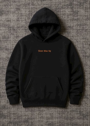 Unisex Kapüşonlu Siyah Baskılı Sweatshirt - Görsel 2