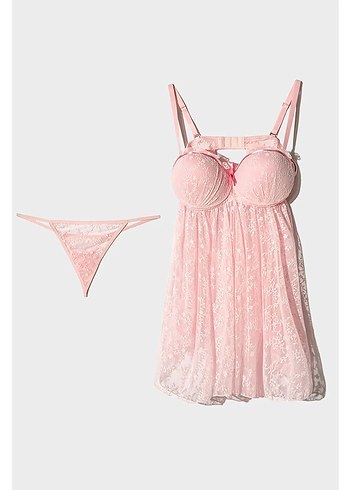 Pembe Mini Dantel Gecelik - Görsel 2