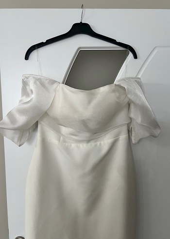 Beyaz Drapeli Mini Abiye Elbise - Görsel 2