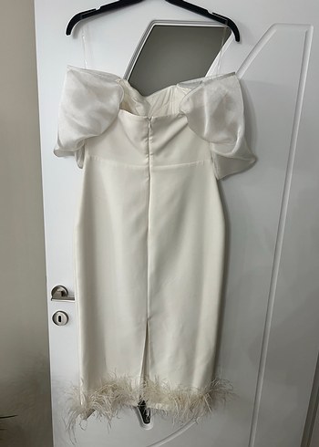 Beyaz Drapeli Mini Abiye Elbise - Görsel 3