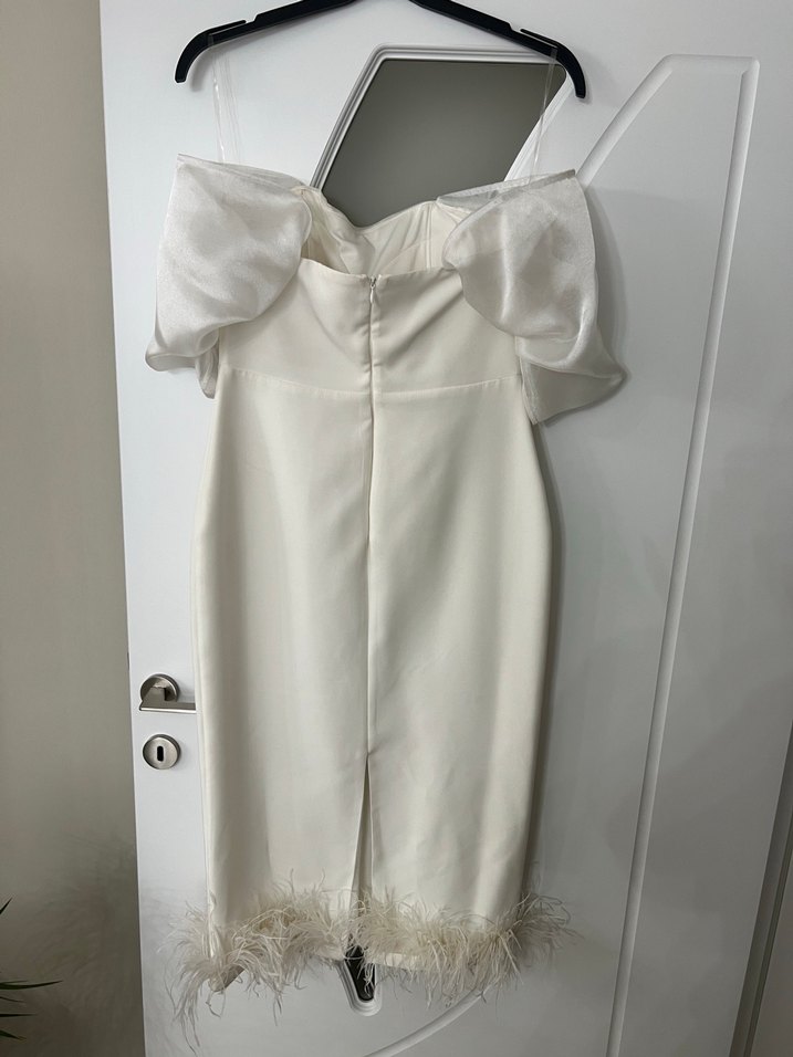 Beyaz Drapeli Mini Abiye Elbise - Görsel 3