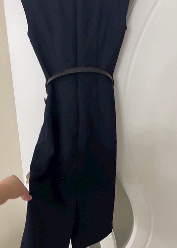 Siyah Midi Kolsuz Ofis Elbisesi - Görsel 4