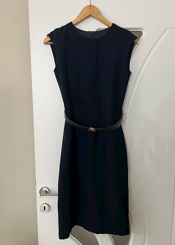 Siyah Midi Kolsuz Ofis Elbisesi - Görsel 3