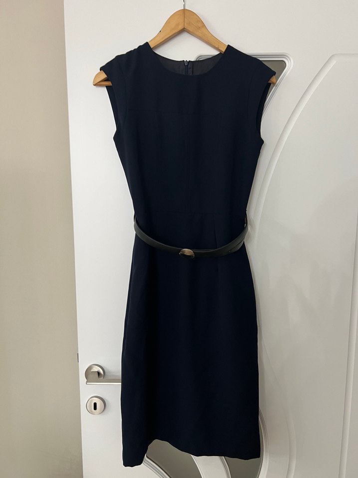 Siyah Midi Kolsuz Ofis Elbisesi - Görsel 3