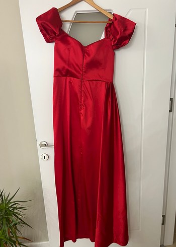 Kırmızı Vintage Uzun Abiye Elbise - Görsel 4