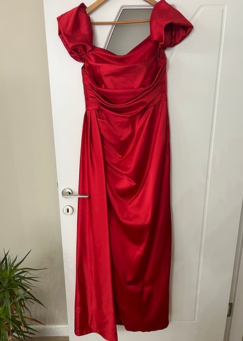 Kırmızı Vintage Uzun Abiye Elbise - Görsel 3