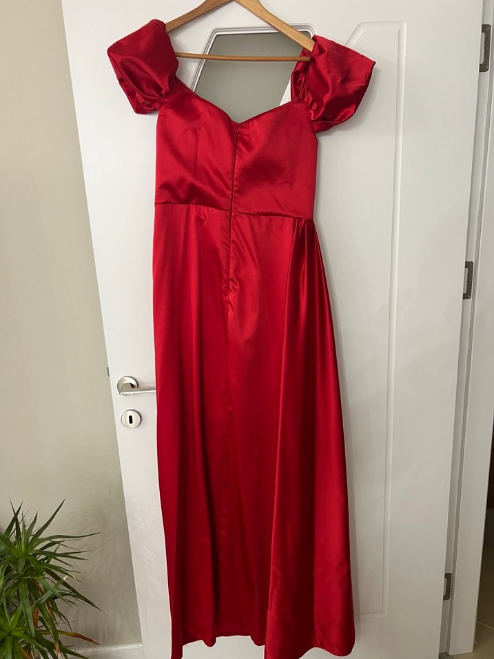 Kırmızı Vintage Uzun Abiye Elbise - Görsel 4