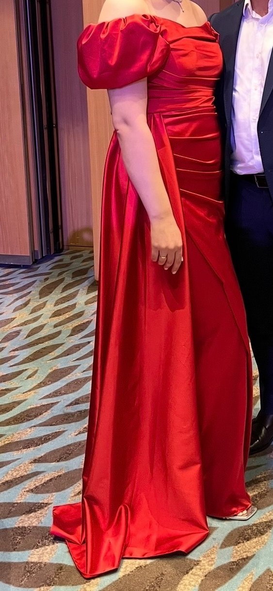 Kırmızı Vintage Uzun Abiye Elbise - Görsel 2