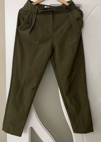 Kadın Haki Kumaş Pantolon, Kemerli - Görsel 2