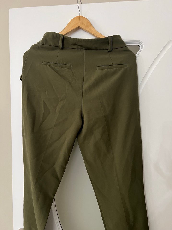 Kadın Haki Kumaş Pantolon, Kemerli - Görsel 3