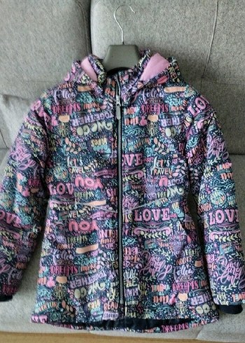 Kız Çocuk Çok Renkli Baskılı Triko Mont - Görsel 4