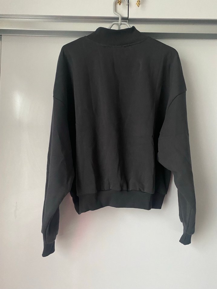 Yarım Fermuarlı Siyah Kadın Sweatshirt - Görsel 2